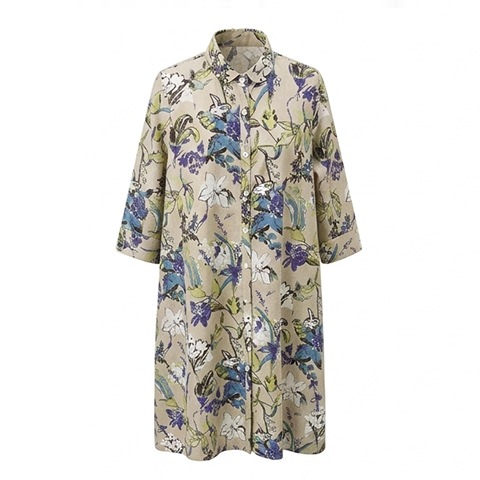 半袖前開きマキシ丈ワンピース【5138772 LINEN ベージュ 】
