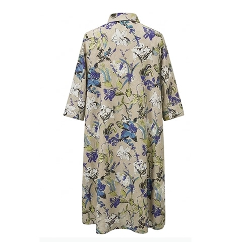 半袖前開きマキシ丈ワンピース【5138772 LINEN ベージュ 】