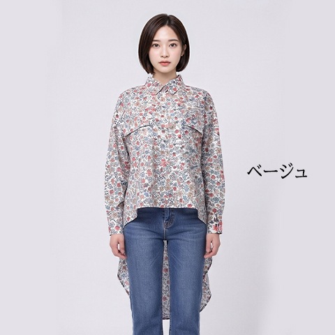 【リバティ】長袖ロールアップチュニックブラウス【0139770】