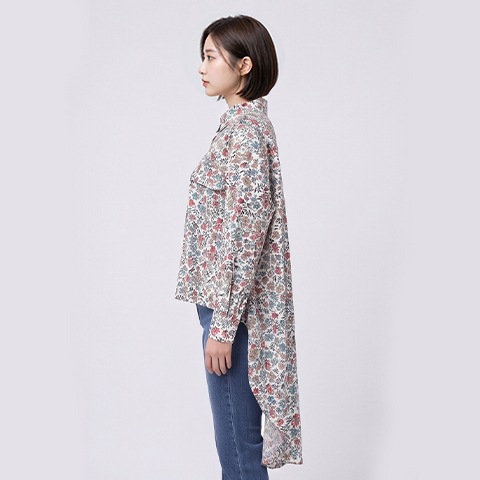 【リバティ】長袖ロールアップチュニックブラウス【0139770】