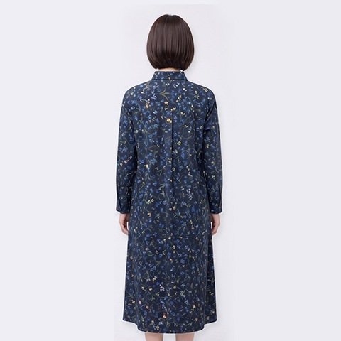 【リバティ】長袖前開きマキシ丈ワンピース【5139771】