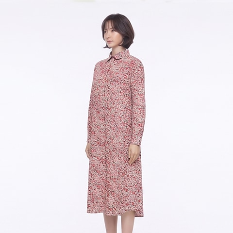 【リバティ】長袖前開きマキシ丈ワンピース【5139771】
