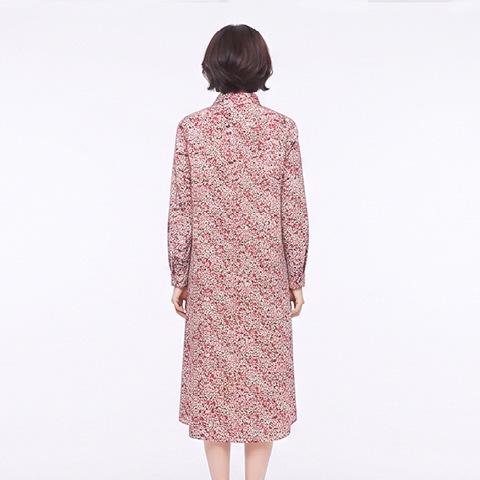 【リバティ】長袖前開きマキシ丈ワンピース【5139771】