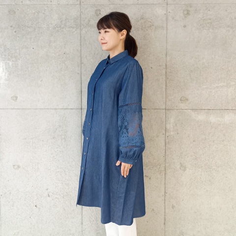 2024　　袖刺繍ロングブラウスデニム【67394】