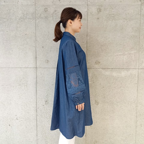 2024　　袖刺繍ロングブラウスデニム【67394】