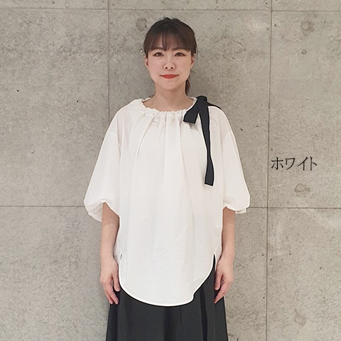 Summer コットン100タイプライターリボンブラウス 【0336790】