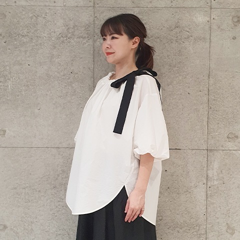 Summer コットン100タイプライターリボンブラウス 【0336790】