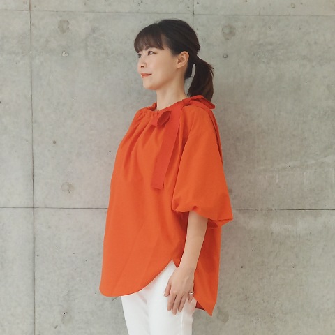 Summer コットン100タイプライターリボンブラウス 【0336790】