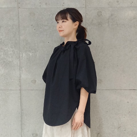 Summer コットン100タイプライターリボンブラウス 【0336790】