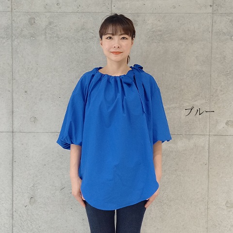 Summer コットン100タイプライターリボンブラウス 【0336790】