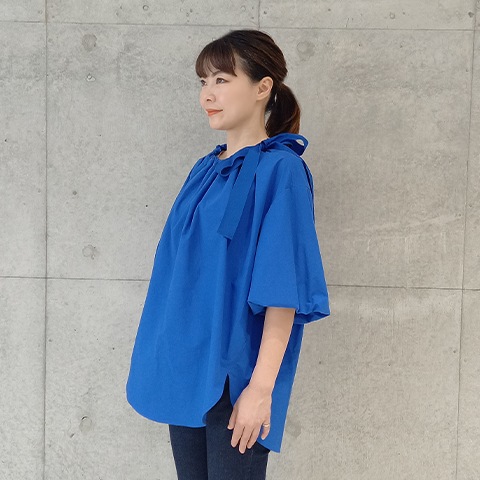 Summer コットン100タイプライターリボンブラウス 【0336790】