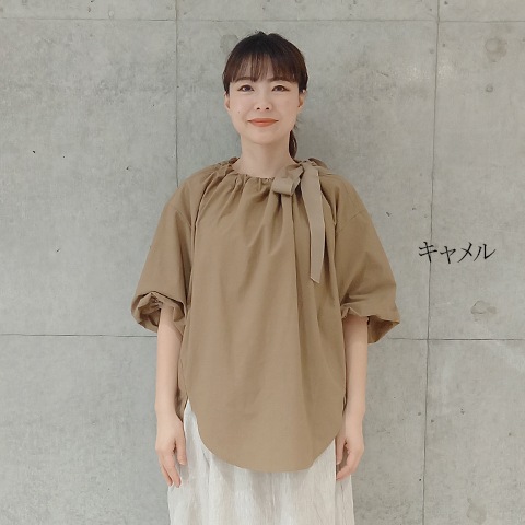 Summer コットン100タイプライターリボンブラウス 【0336790】