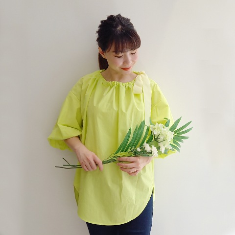 Summer コットン100タイプライターリボンブラウス 【0336790】