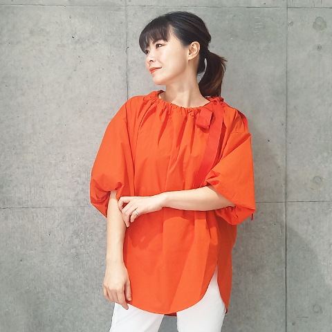 Summer コットン100タイプライターリボンブラウス 【0336790】