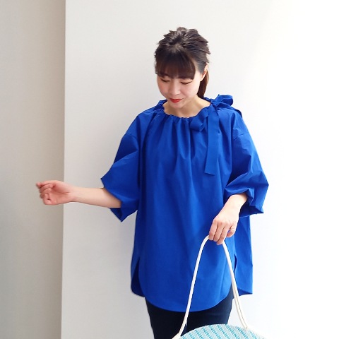 Summer コットン100タイプライターリボンブラウス 【0336790】