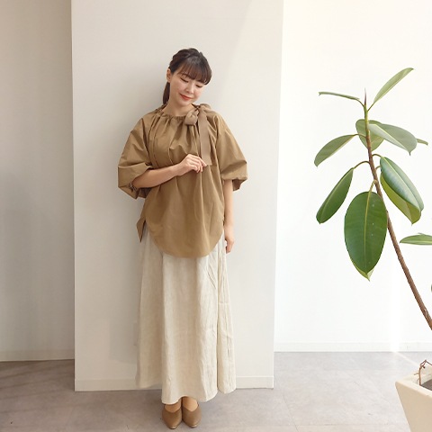 Summer コットン100タイプライターリボンブラウス 【0336790】