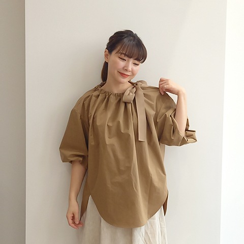 Summer コットン100タイプライターリボンブラウス 【0336790】