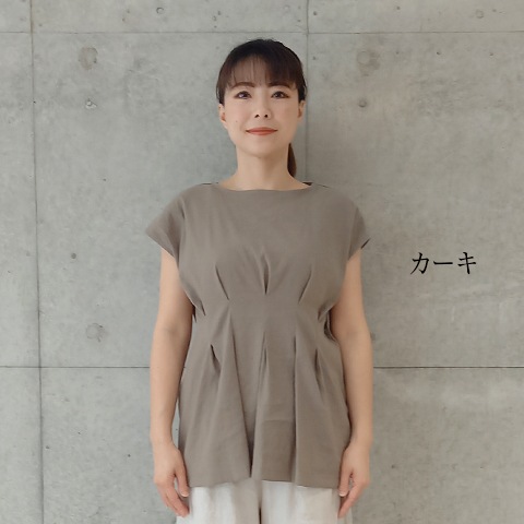 ストレッチリネンタックフレンチブラウス 【0436790】