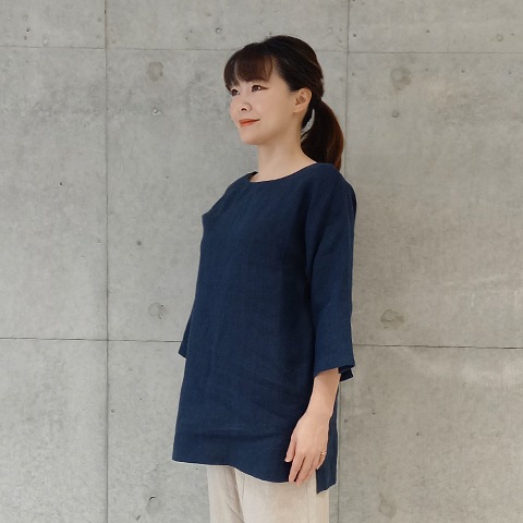 Spring/Summer　フレンチリネン七分袖スリットブラウス【0236790】