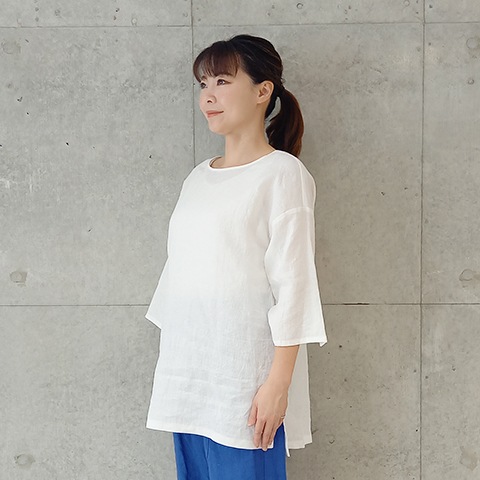 Spring/Summer　フレンチリネン七分袖スリットブラウス【0236790】