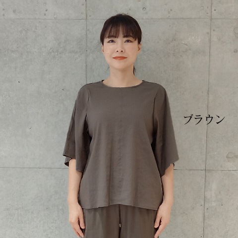 ストレッチリネンフレアスリーブブラウス 【0230793-38】