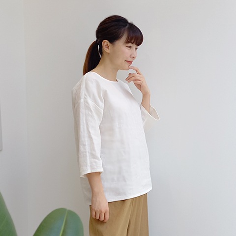 Summer 1/40フレンチリネンキャンパスワッシャー七分袖プルオーバー【0230796-32】