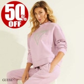 �����ȥ�å� GUESS ���� ��ե쥯�ȥץ��� ��å��ͥå� ���롼�ͥå� �������å� CAREN SWEATSHIRT PINK S������ M������