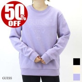�����ȥ�å� GUESS ���� �����ȥ饤�� ���� ���롼�ͥå� �������å� SWEAT SHIRT BLACK CREAM PURPLE M������ L������ hw