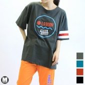 アウトレット MOMA STUDIOS モマ スタジオ LA BODY コラボ Tシャツ スリーブ ライン ユニセックス 5分袖 トップス Mサイズ XLサイズ BLACK RED GREEN OLI