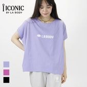 LABODY ICONIC イージードルマントップス Tシャツ ドライ 吸水速乾 レディース ゆったり エクササイズ フィットネス ジム スポーツ ダンス ヨガ ウェア ブラック ピンク パープル|新