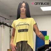 ANNILUCE アニールーチェ Tシャツ エクササイズ フィットネス ジム スポーツ ダンス ヨガ ウェア ブラック イエロー グリーン|新着商品