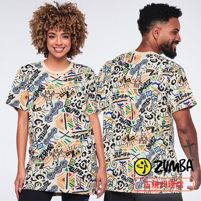ZUMBA ズンバ 正規品 ウェア ユニセックス Tシャツ 半袖 総柄 ロゴ