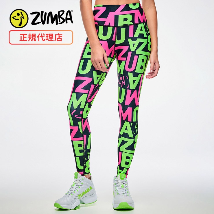 ズンバ　ZUMBA Libreハイウエストレースアップレギンス ZUMBA ズンバ 正規品 ウェア レディース レギンス 総柄 アンクル丈