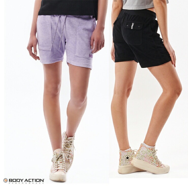 ȥå BODY ACTION ܥǥ TERRY CLOTH 硼 ѥ BLACK LIGHT PURPLE S M
