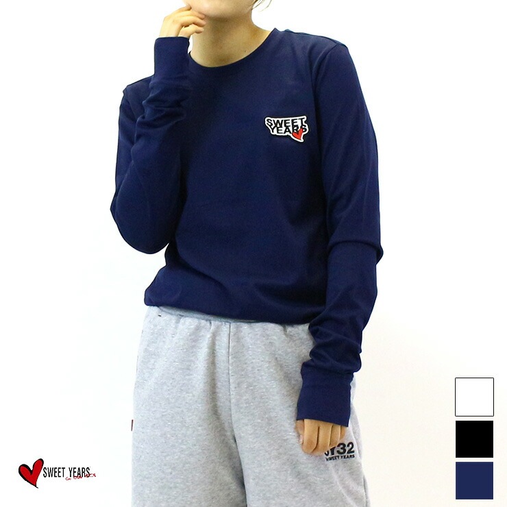 ȥå SWEET YEARS ȥ䡼 ˥å ݥ åڥ 󥰥꡼ T BLACK NAVY WHITE M L XL