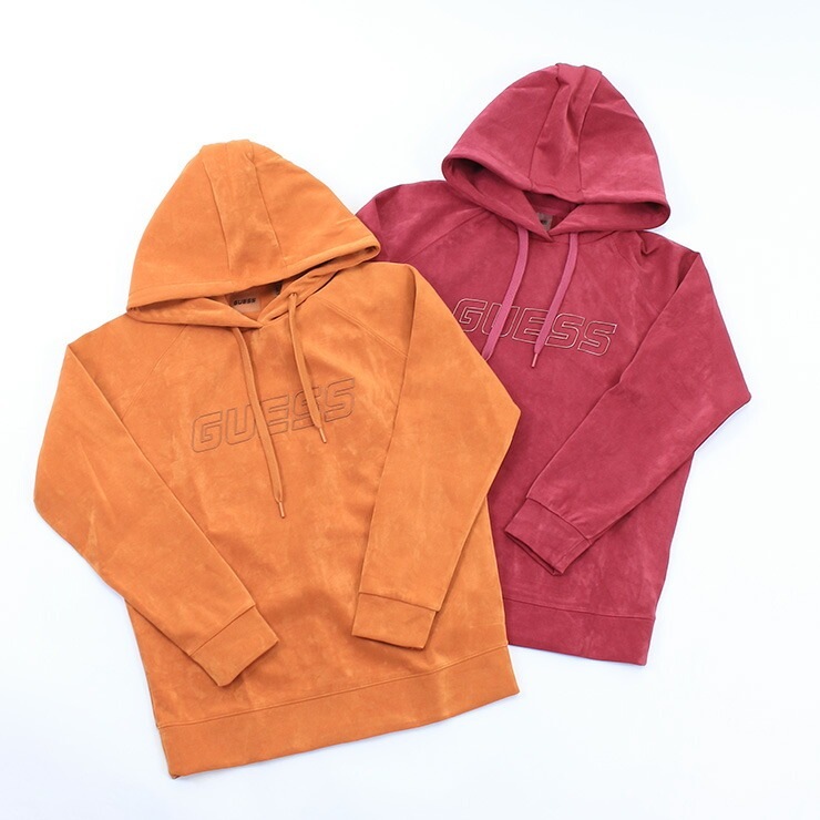 アウトレット GUESS ゲス スエード風 フーディー パーカー ORANGE WINE