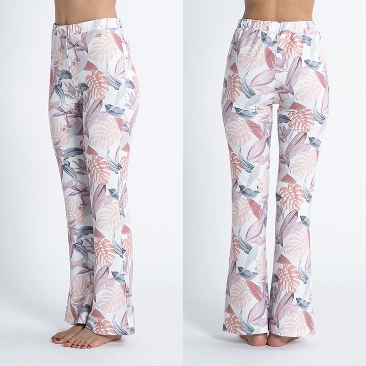 オーストラリアデザイナー 大人のえんじレッドフローラルとろみフレアパンツ wee9s パンツ 「セルフカット可能」daily daily super stretch pleats