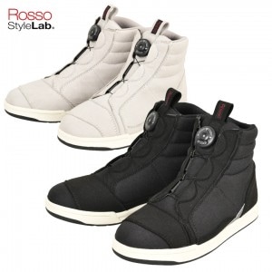 【SALE】レディースバイクシューズ/ROSSO/StyleLab(ロッソスタイルラボ)防水ライディングシューズ/ROB-206/女性用/防水/フェイクレザー/スニーカー/シフトパッド/黒/グレー