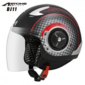 【送料無料】ASTONE(アストン) DJ11 マットブラック/SS11レッド バイク ヘルメット ジェット デザイン インナーシールド装備 かわいい おすすめ 人気
