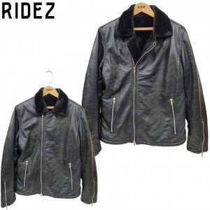 RIDEZ(ライズ)ダブルライダースジャケット RLWJ007 バイク用品 ジャケット 革ジャン レザー ボア 保温 ブラック 秋冬用 取寄品