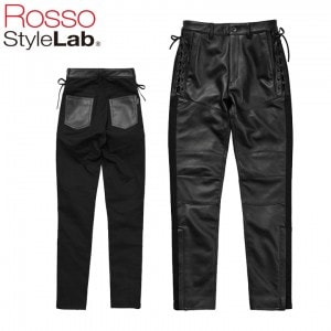 【送料無料】ROSSO STYLELAB(ロッソスタイルラボ)レースアップレザーパンツ ROP-62 レディースバイクパンツ プロテクター付き ストレッチ シープレザー オールシーズン 取寄品