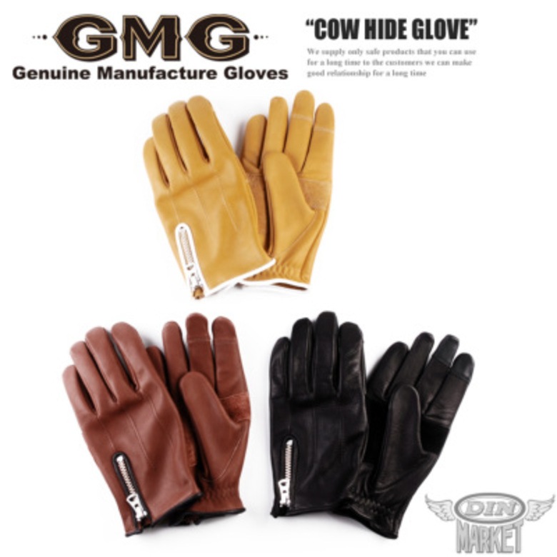 DIN MARKET(�ǥ���ޡ����å�)COW HIDE GLOVE GMG-10 ���ץ������� ���� ���饷�å� ������ơ��� ���餫�� ���ޥ��б� �˽����� �֥�å�