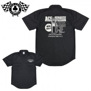ACE CAFE LONDON(エースカフェロンドン)ACE CAFE ワークシャツ ぺトロールSS AC002WH-BK ワークスタイルシャツ オリジナルグラフィック アパレル インナー ツーリング 春夏用