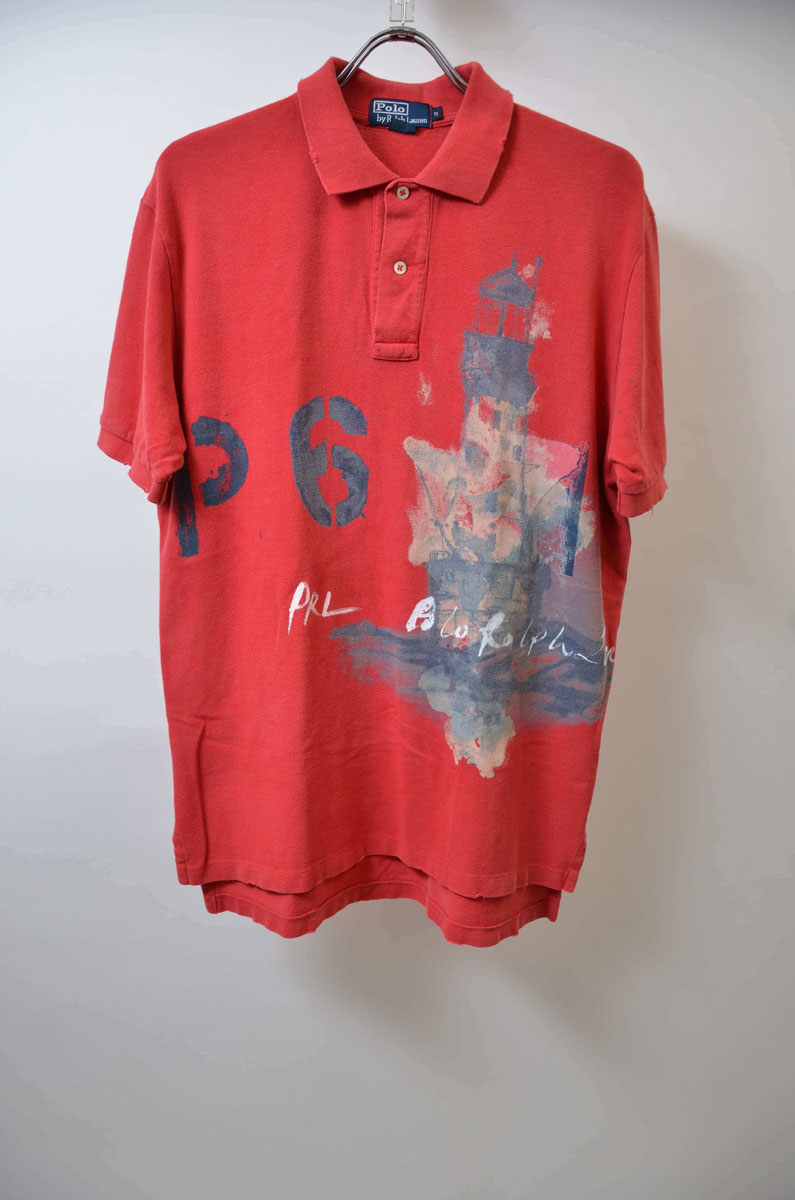 【クーポン対象外】【Mサイズ】 RL ラルフローレン PRINT POLO SHIRT プリント ポロシャツ RED レッド 【古着 USED】 |トップス|アイテムから探す