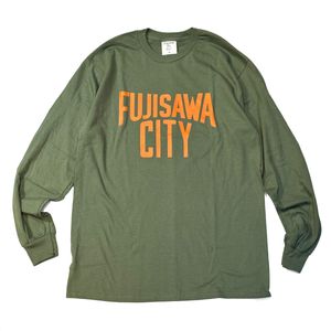 FUJISAWA CITY LOVE フジサワシティラブ FUJISAWA CITY LOGO L/S TEE 長袖Tシャツ OLIVE×MAXIMUM ORANGE オリーブ×マキシマムオレンジ|T