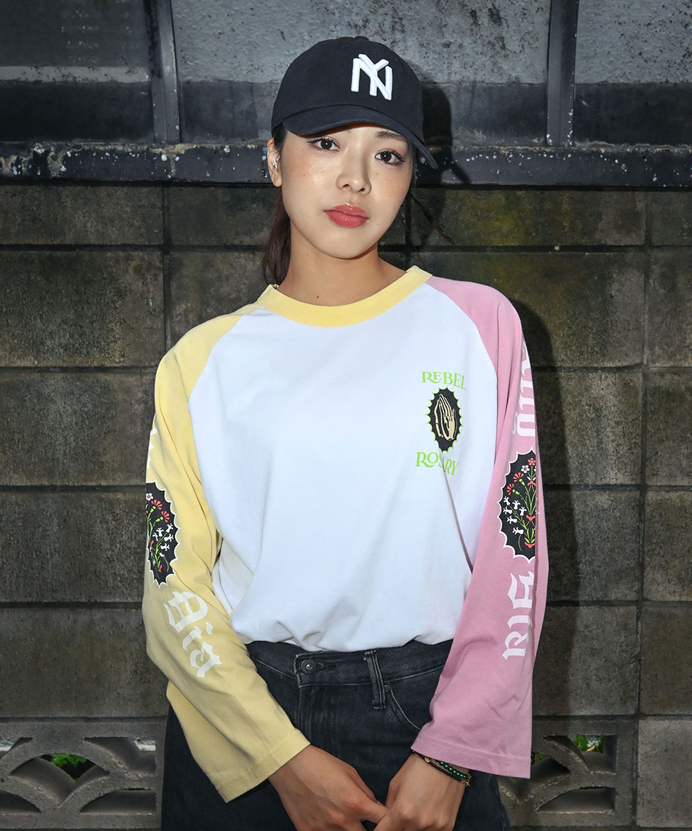 Ally&Dia 半袖シャツ Lサイズ　DragonAsh KJ着用　レーヨン Ally＆Dia アリーアンドダイア ROSARY 3/4 RAGLAN Tee ラグラン