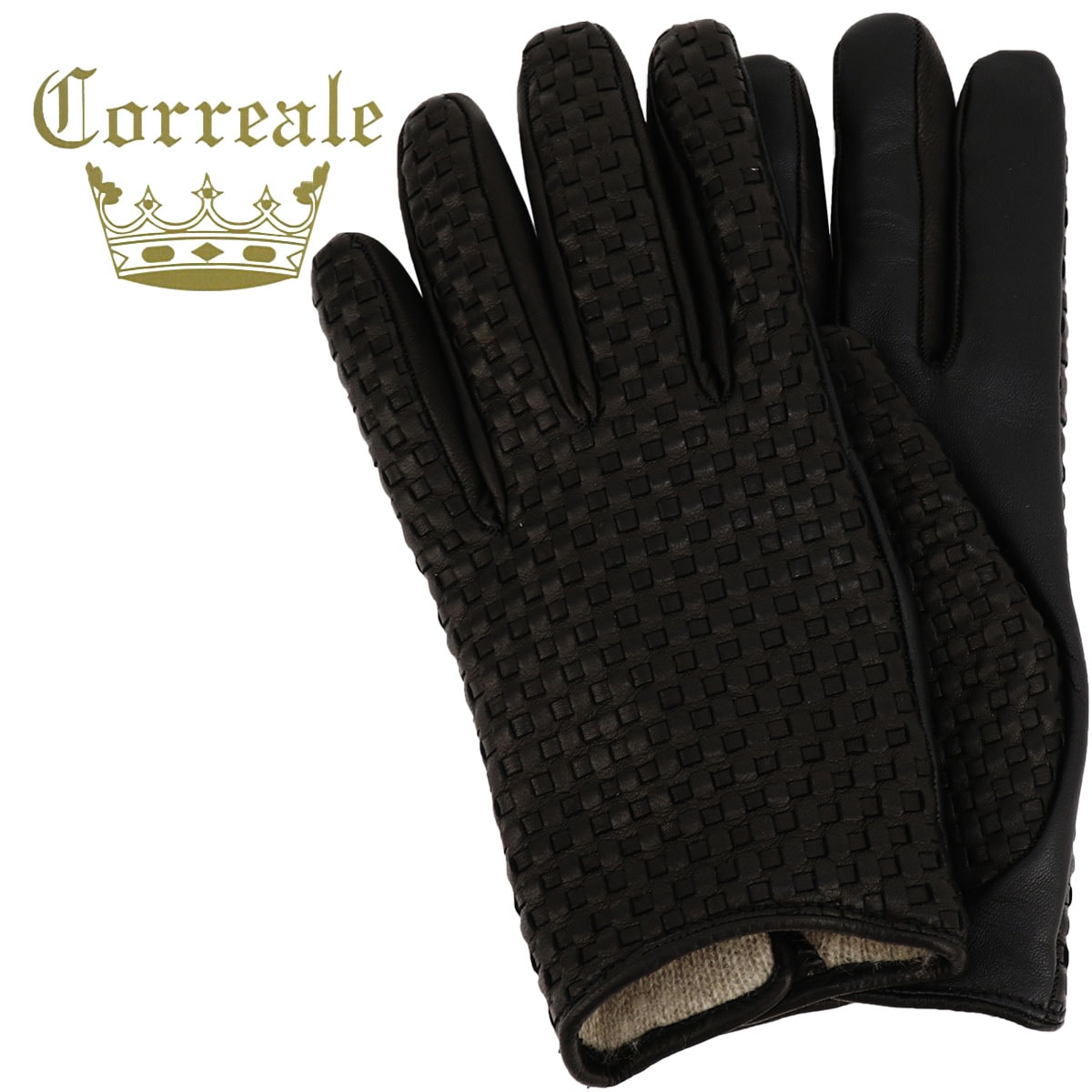 【セール】コレアーレグローブス 手袋 メンズ イントレチャート タッチパネル対応 シープスキン ナッパレザー カシミアライニング グローブ Correale gloves CRM-6039（ブラック） 【返品交換不可】