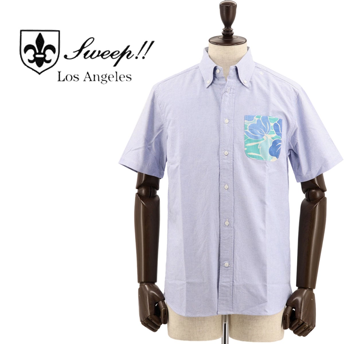 【セール 半額以下】 スウィープ ロサンゼルス シャツ メンズ オックスフォード 半袖 ボタニカル柄 ボタンダウンシャツ Sweep!! LosAngeles S/S Oxford Hawaiian BLUE（ブルー）【返品交換不可】
