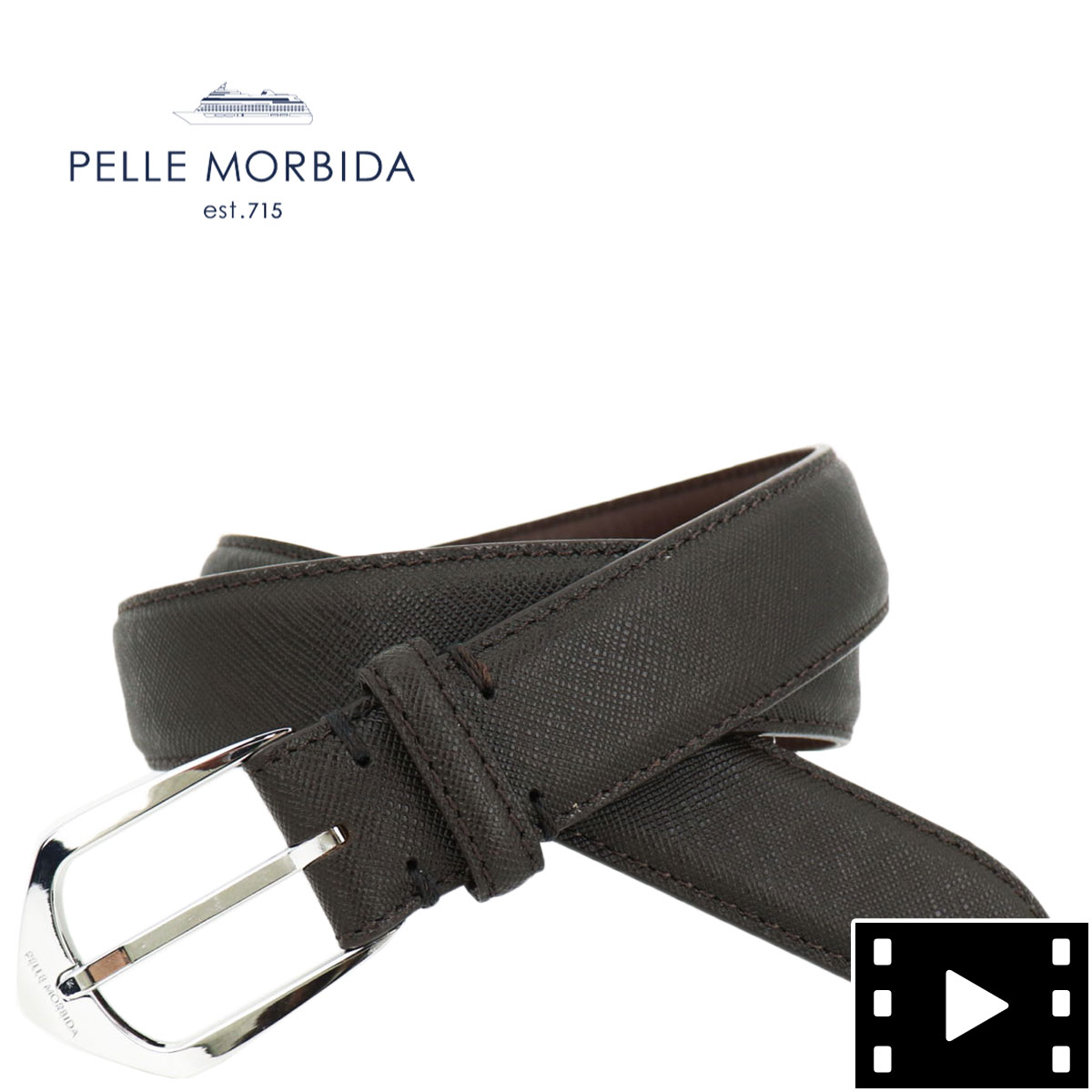 ペッレモルビダ PELLE MORBIDA BARCA バルカ 型押し レザーベルト PMO-BAB003 DBR（ダークブラウン）