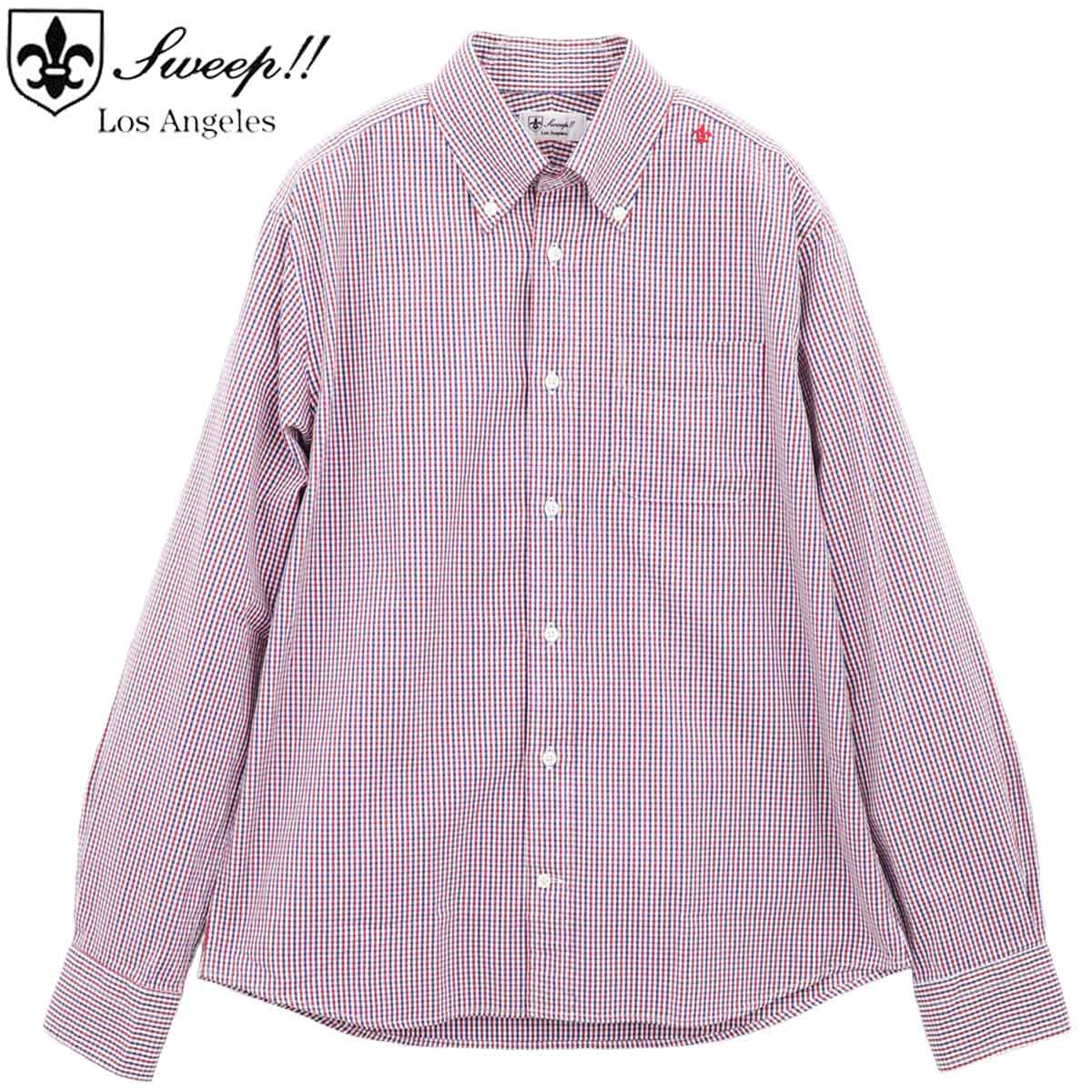 【セール 半額以下】スウィープ ロサンゼルス シャツ メンズ ピンオックスフォード ギンガムチェック ボタンダウンシャツ Sweep!! LosAngeles SL130008 SWP RED×NAVY（レッド×ネイビー）【返品交換不可】